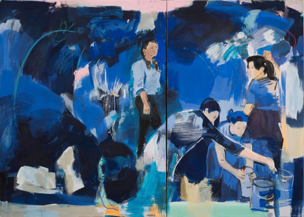 Four Figures, Blue Background (diptich)